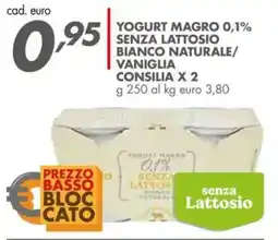 Italmark Yogurt magro 0,1% senza lattosio bianco naturale/ vaniglia CONSILIA X 2 offerta