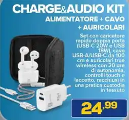 Euronics Cellularline charge&audio kit alimentatore + cavo + auricolari offerta
