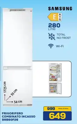 Euronics SAMSUNG FRIGORIFERO COMBINATO INCASSO BRB60F26 offerta