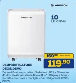 Euronics ARISTON DEUMIDIFICATORE DEOS10EVO offerta