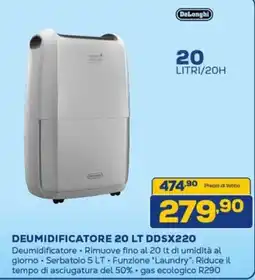 Euronics DeLonghi DEUMIDIFICATORE 20 LT DDSX220 offerta