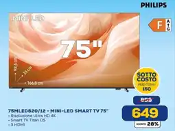 Euronics PHILIPS 75MLED820/12 - MINI-LED SMART TV 75" offerta