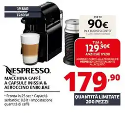 Comet NESPRESSO MACCHINA CAFFÈ A CAPSULE INISSIA & AEROCCINO EN80.BAE offerta