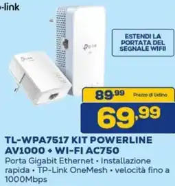 Euronics tp-link TL-WPA7517 KIT POWERLINE AV1000+ WI-FI AC750 offerta