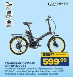 Euronics ARGENTO FOLDABLE PIUMA S+ AR-BI-210023 offerta