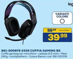 Euronics logitech 981-000978 G335 CUFFIA GAMING BK offerta