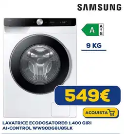 Euronics SAMSUNG LAVATRICE ECODOSATORE 1.400 GIRI AI-CONTROL WW90DG6U85LK offerta