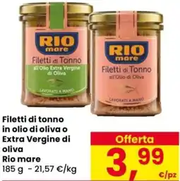 Despar Filetti di tonno in olio di oliva o Extra Vergine di oliva Rio mare offerta