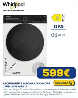 Euronics Whirlpool ASCIUGATRICE A POMPA DI CALORE C WD 113M WBS IT offerta