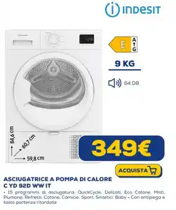 Euronics INDESIT ASCIUGATRICE A POMPA DI CALORE C YD 92D WW IT offerta