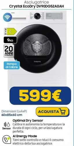 Euronics SAMSUNG Asciugatrice EcoDry DV90DG52A0AH offerta