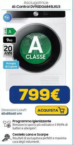 Euronics SAMSUNG Asciugatrice Ai-Control DV90DG6845LKU3 offerta