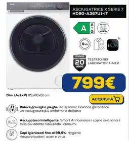 Euronics Haier ASCIUGATRICE X SERIE 7 HD90-A367U1-IT offerta