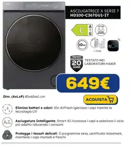 Euronics Haier ASCIUGATRICE X SERIE 7 HD100-C367GU1-IT offerta