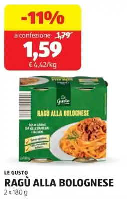 ALDI Le gusto ragù alla bolognese offerta