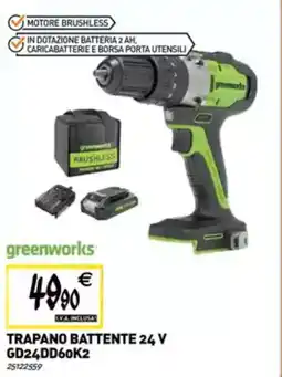 Tecnomat greenworks TRAPANO BATTENTE 24 V GD24DD60K2 offerta