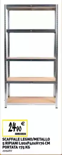 Tecnomat Scaffale legno/metallo 5 ripiani l90xp40xh176 cm portata offerta