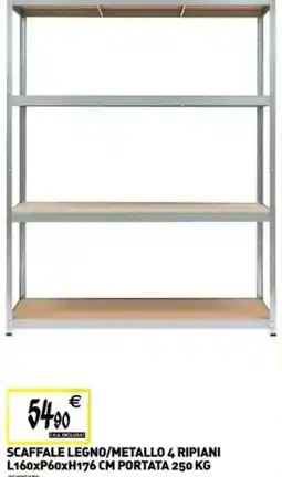 Tecnomat Scaffale legno/metallo 4 ripiani L160xP60xH176 cm portata offerta