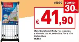 Iper La Grande Stendibiancheria Infinity Flex in acciaio e alluminio, con ali, estensibile fino a 30 m di stenditura VILEDA offerta