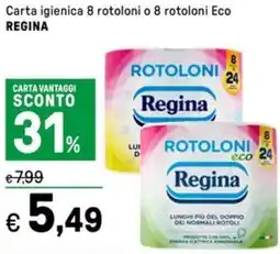 Iper La Grande Carta igienica 8 rotoloni o 8 rotoloni Eco REGINA offerta