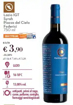 Conad Lazio IGT Syrah Piazza del Cielo Federici offerta