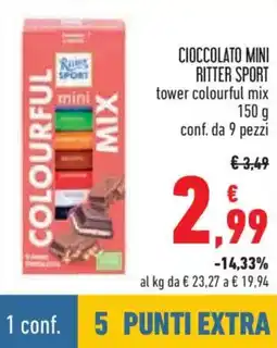 Conad Cioccolato mini ritter sport tower colourful mix offerta