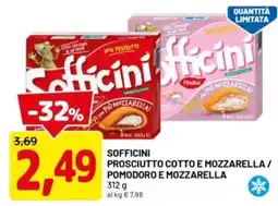 DPiù Sofficini prosciutto cotto e mozzarella/ pomodoro e mozzarella offerta