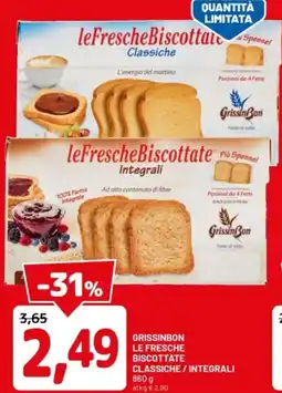 DPiù Grissinbon le fresche biscottate classiche /integrali offerta