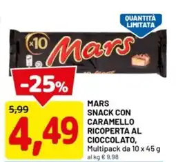 DPiù Mars snack con caramello ricoperta al cioccolato, multipack offerta