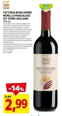 DPiù Fattoria buon amore nerello mascalese igt terre siciliane offerta
