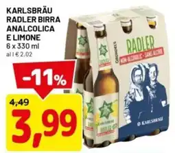 DPiù Karlsbräu radler birra analcolica e limone offerta