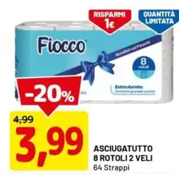 DPiù Asciugatutto 8 rotoli 2 veli 64 strappi offerta