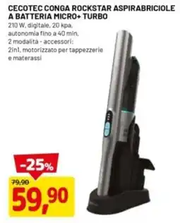 DPiù Cecotec conga rockstar aspirabriciole a batteria micro+ turbo offerta