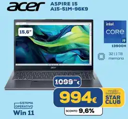 Euronics acer ASPIRE 15 A15-51M-96K9 offerta