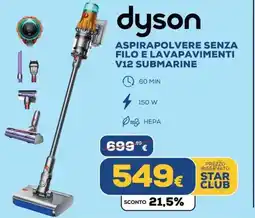 Euronics Dyson aspirapolvere senza filo e lavapavimenti V12 submarine offerta
