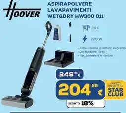 Euronics Hoover ASPIRAPOLVERE LAVAPAVIMENTI WET&DRY HW300 011 offerta