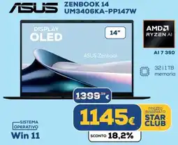 Euronics ASUS ZENBOOK 14 UM3406KA-PP147W offerta