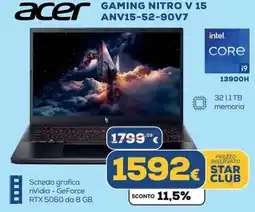 Euronics acer GAMING NITRO V 15 ANV15-52-90V7 offerta