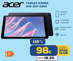 Euronics acer TABLET ICONIA A10-31P-A2H1 offerta