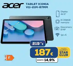 Euronics acer TABLET ICONIA V11-21M-87MM offerta