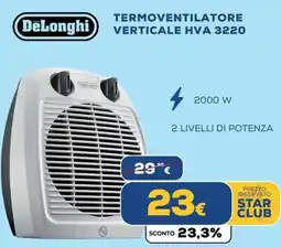 Euronics DeLonghi TERMOVENTILATORE VERTICALE HVA 3220 offerta