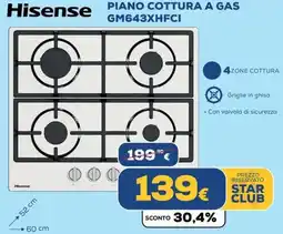 Euronics Hisense PIANO COTTURA A GAS GM643XHFCI offerta