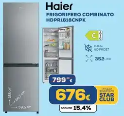 Euronics Haier FRIGORIFERO COMBINATO HDPR1618CNPK offerta