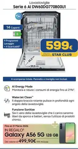 Euronics SAMSUNG Lavastoviglie Serie 6 AI DW60DG770B00U1 offerta