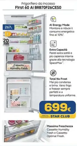 Euronics SAMSUNG Frigorifero da incasso First 60 AI BRB70F26CESO offerta