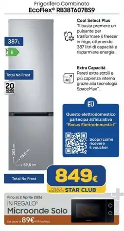 Euronics SAMSUNG Frigorifero Combinato EcoFlex RB38T607BS9 offerta