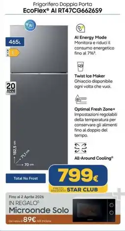 Euronics SAMSUNG Frigorifero Doppia Porta EcoFlex AI RT47CG6626S9 offerta