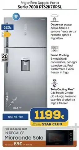 Euronics SAMSUNG Frigorifero Doppia Porta Serie 7000 RT62K711RSL offerta