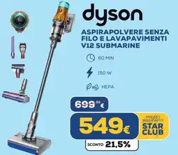 Euronics Dyson aspirapolvere senza filo e lavapavimenti V12 submarine offerta