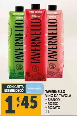 Deco Supermercati Tavernello vino da tavola bianco rosso rosato offerta